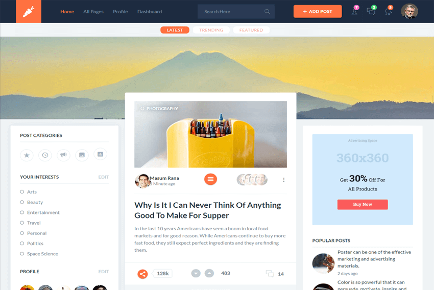Open list blogging platform bootstrap template free download